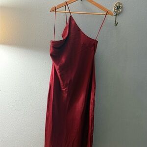 Express One-Shoulder Burgundy Satin Slip Dress